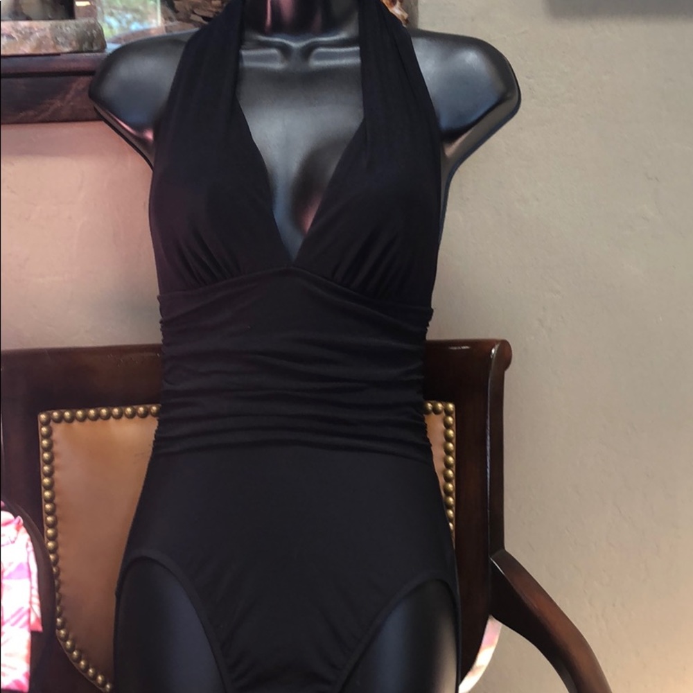 Gorgeous brand new one piece black halter swim